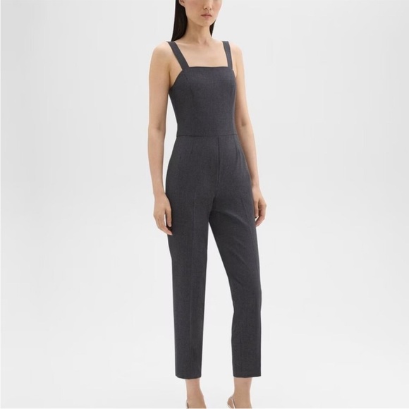 Theory Traceable Wool Square Neck Jumpsuit Charcoal Melange Size 10 - Picture 4 of 11